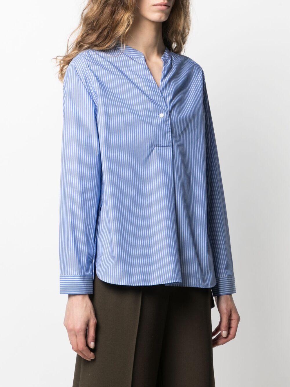 Shop Aspesi Striped Cotton Blouse In Blue