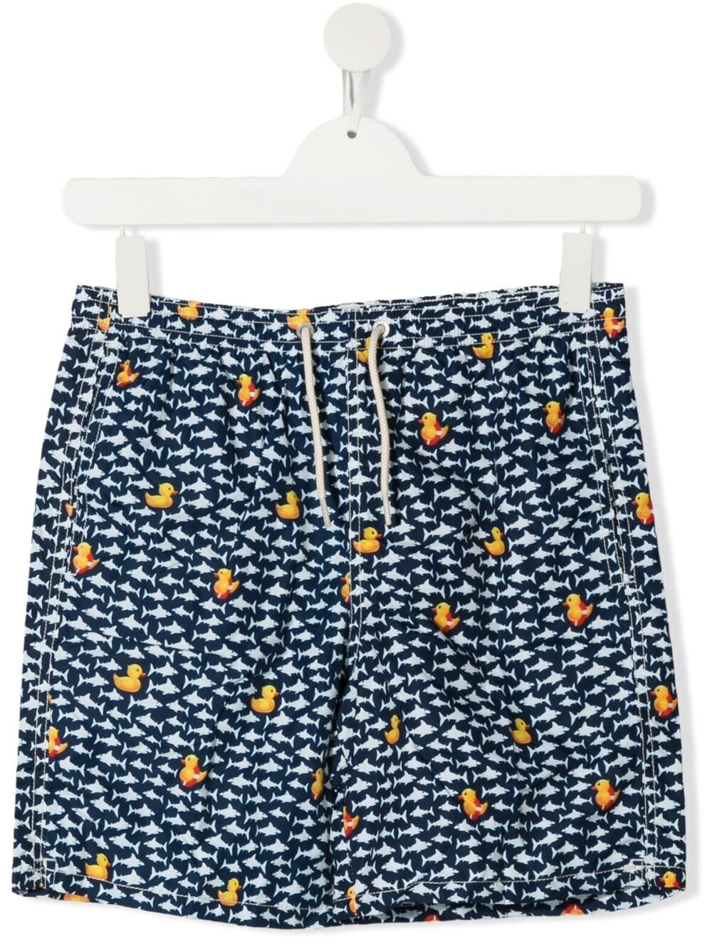 Mc2 Saint Barth Teen Duckies And Sharks Micro Print Swim Shorts In Blue