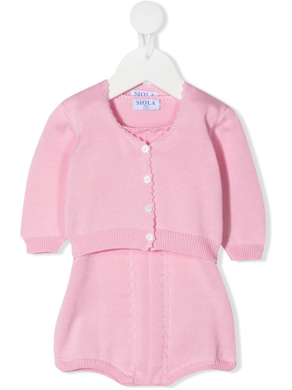 Siola Babies' Cable-knit Romper-set In Pink