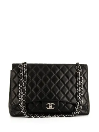 CHANEL 2010 Maxi Caviar Double Flap Bag Silver Hardware