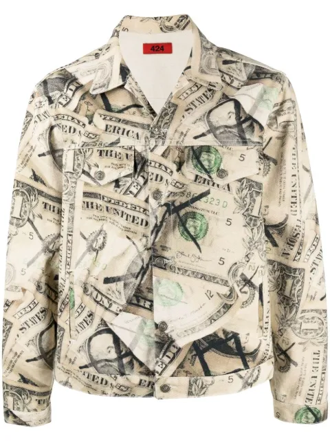 424 dollar bill print denim jacket 