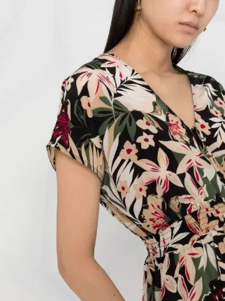 tropical-print V-neck dress展示图