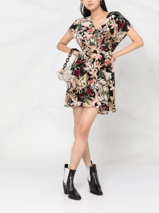 tropical-print V-neck dress展示图