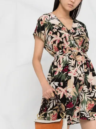 tropical-print V-neck dress展示图