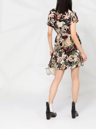 tropical-print V-neck dress展示图