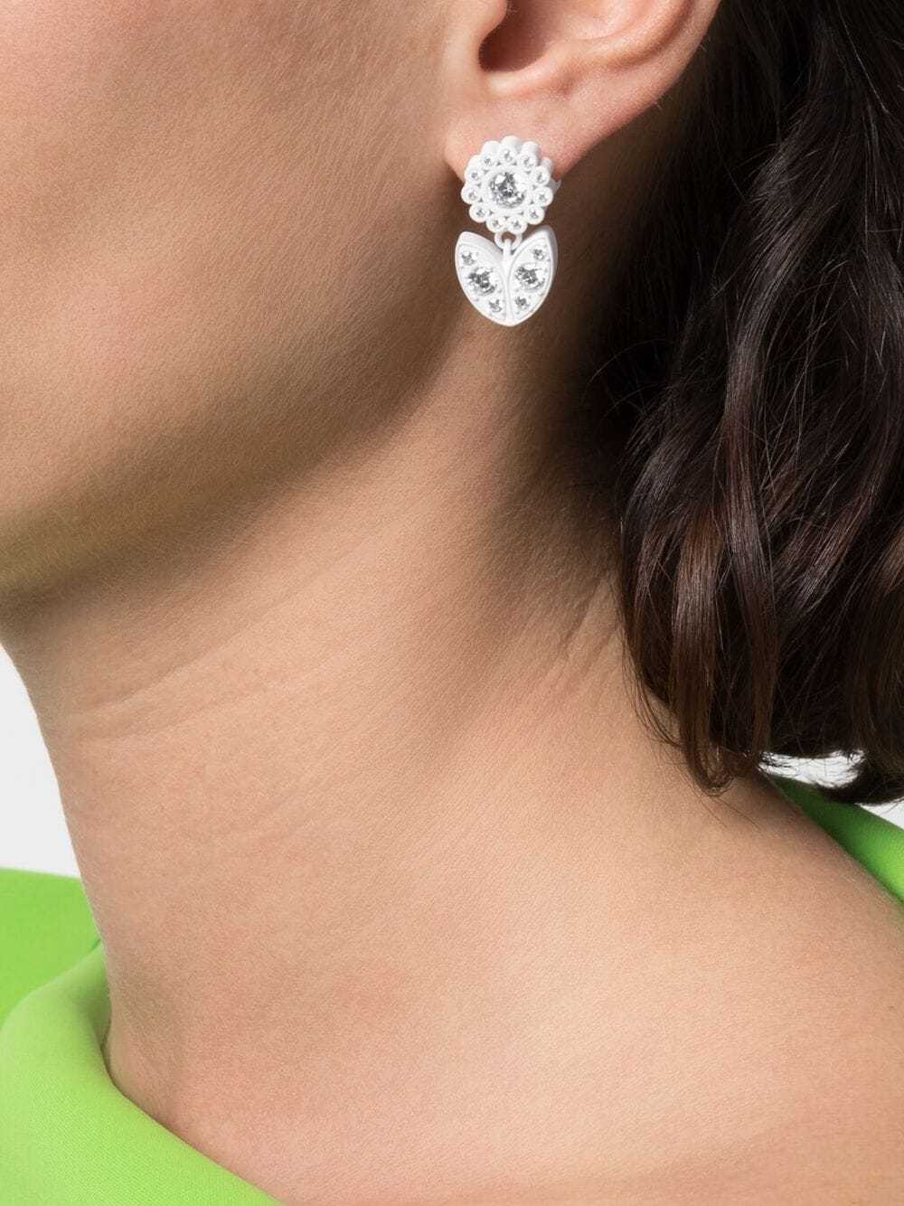 Shop Bottega Veneta Flower Crystal-embellished Earrings In White