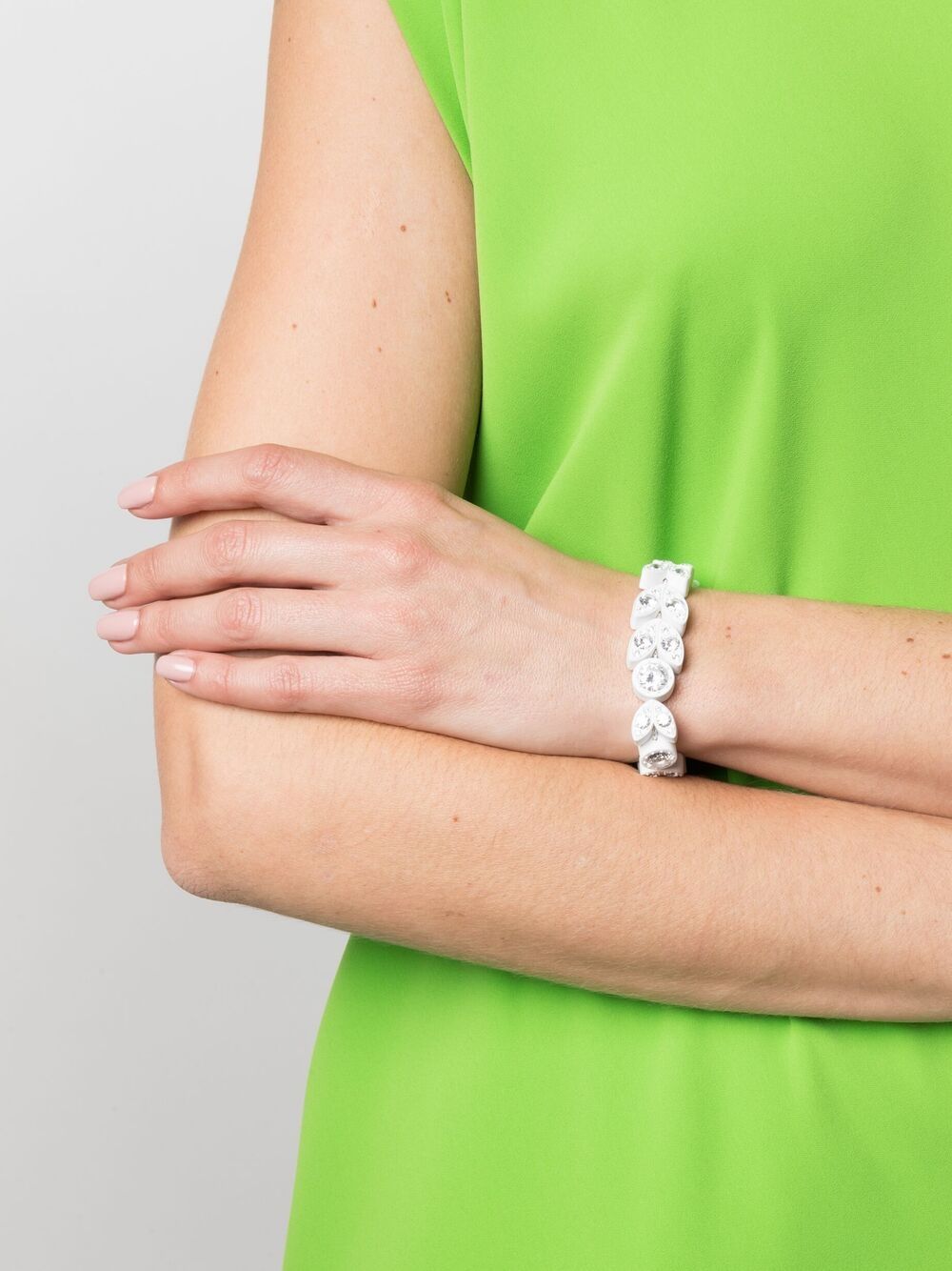 Shop Bottega Veneta Crystal-embellished Petal Bracelet In White