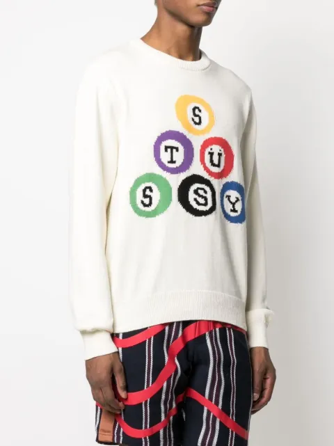 Shop Stussy logo-print knitted jumper with Express Delivery - FARFETCH