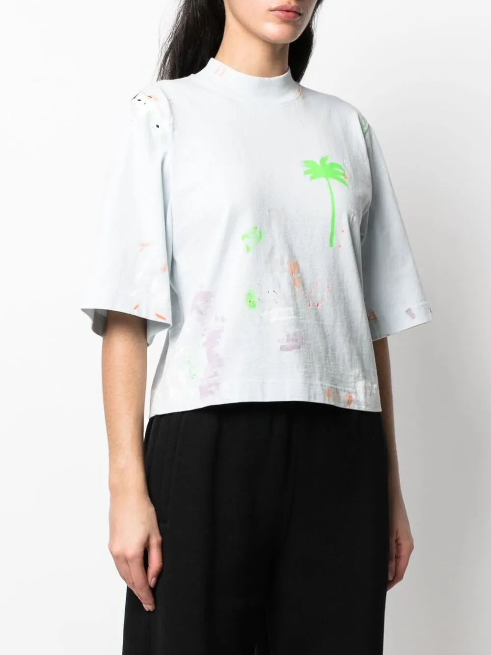  Palm Angels T Shirt Mit Print   Blau 