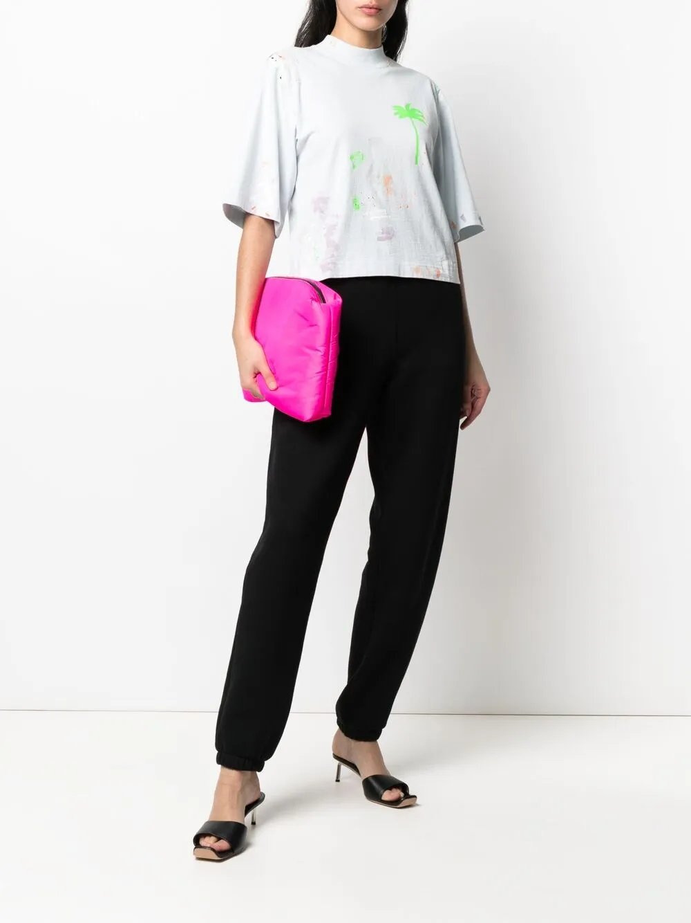  Palm Angels T Shirt Mit Print   Blau 