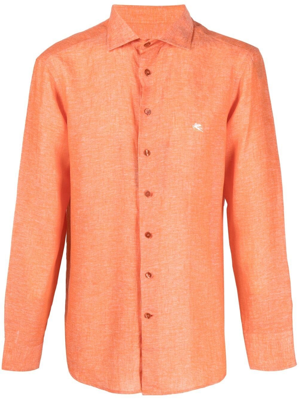 Shop Etro Embroidered-logo Linen Shirt In Orange