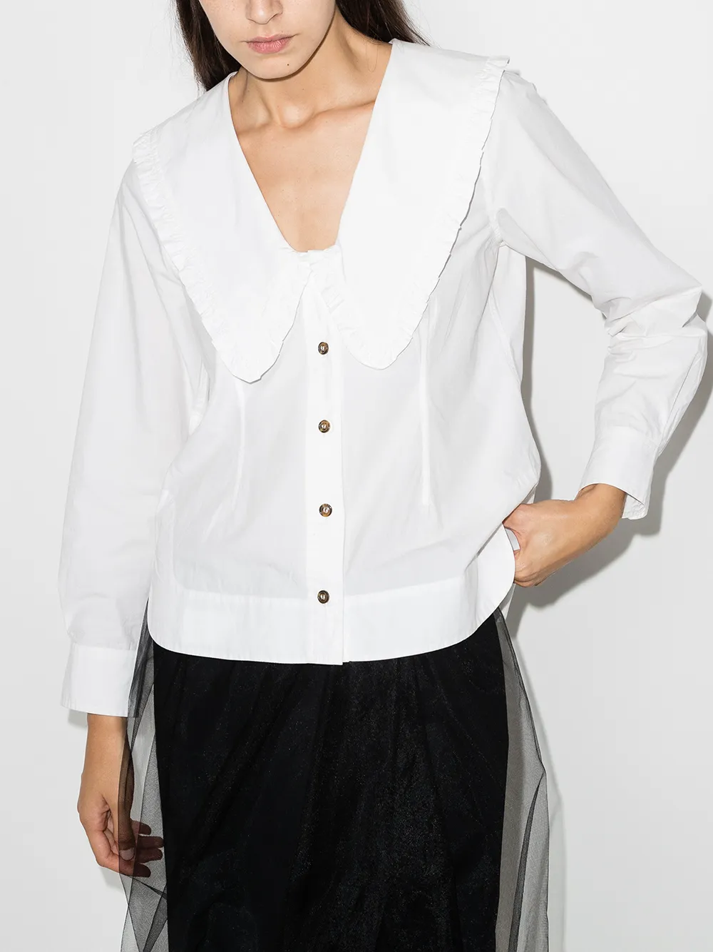 Image 2 of GANNI frilled Peter Pan collar blouse