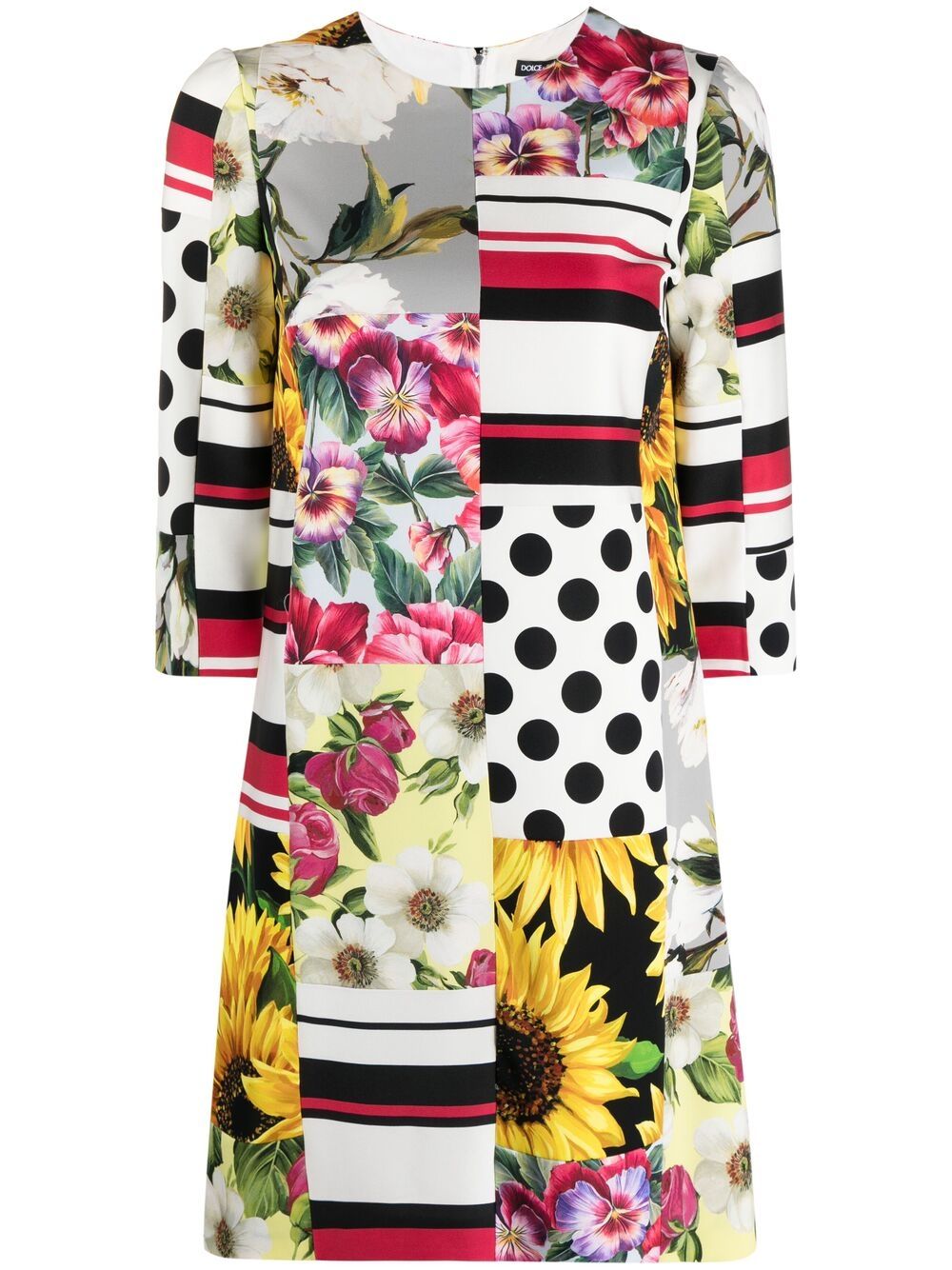 DOLCE & GABBANA PATCHWORK PRINT CHARMEUSE DRESS