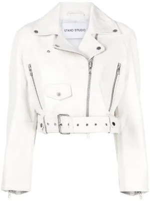 white crop leather jacket