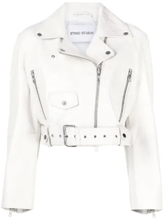 white cropped biker jacket