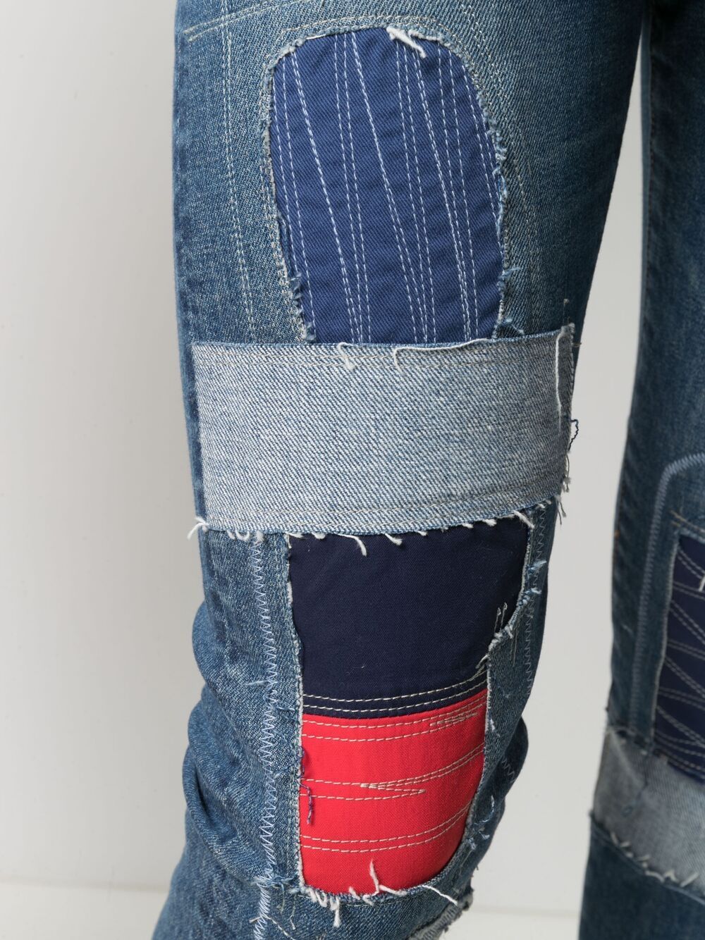 Shop Junya Watanabe Patchwork Slim-fit Jeans In Blue