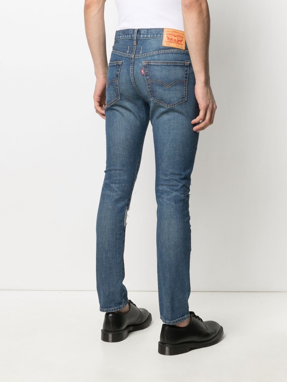 Shop Junya Watanabe Patchwork Slim-fit Jeans In Blue