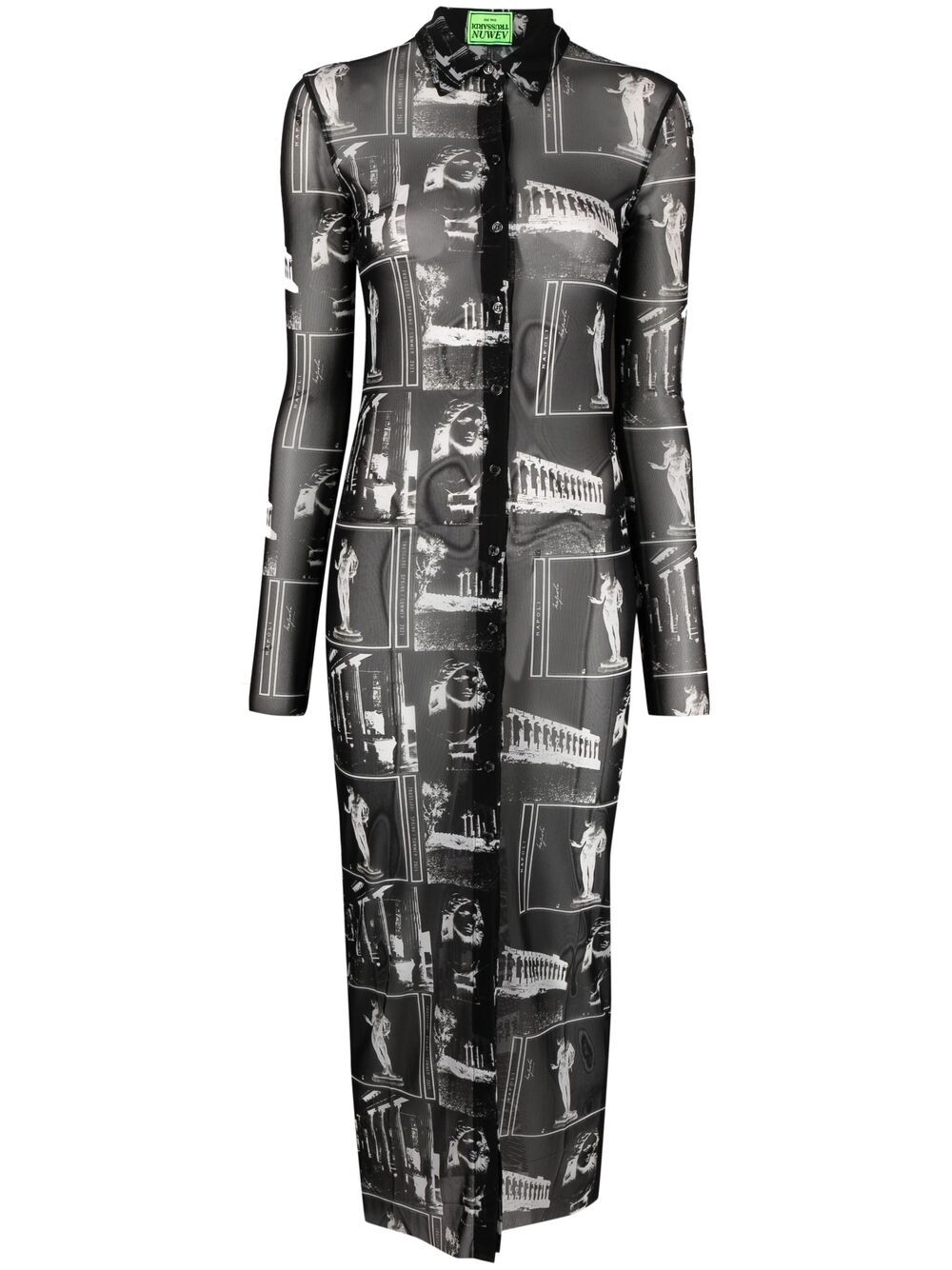 TRUSSARDI ALL-OVER PRINT LONG-SLEEVE MIDI DRESS