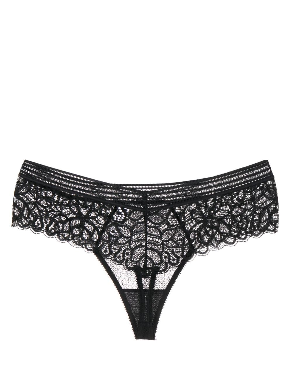 Shop Wacoal Raffine Floral-lace Thong In Black