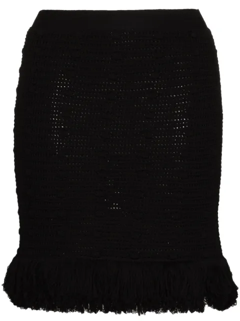 bottega veneta fringed open knit cotton blend mini skirt