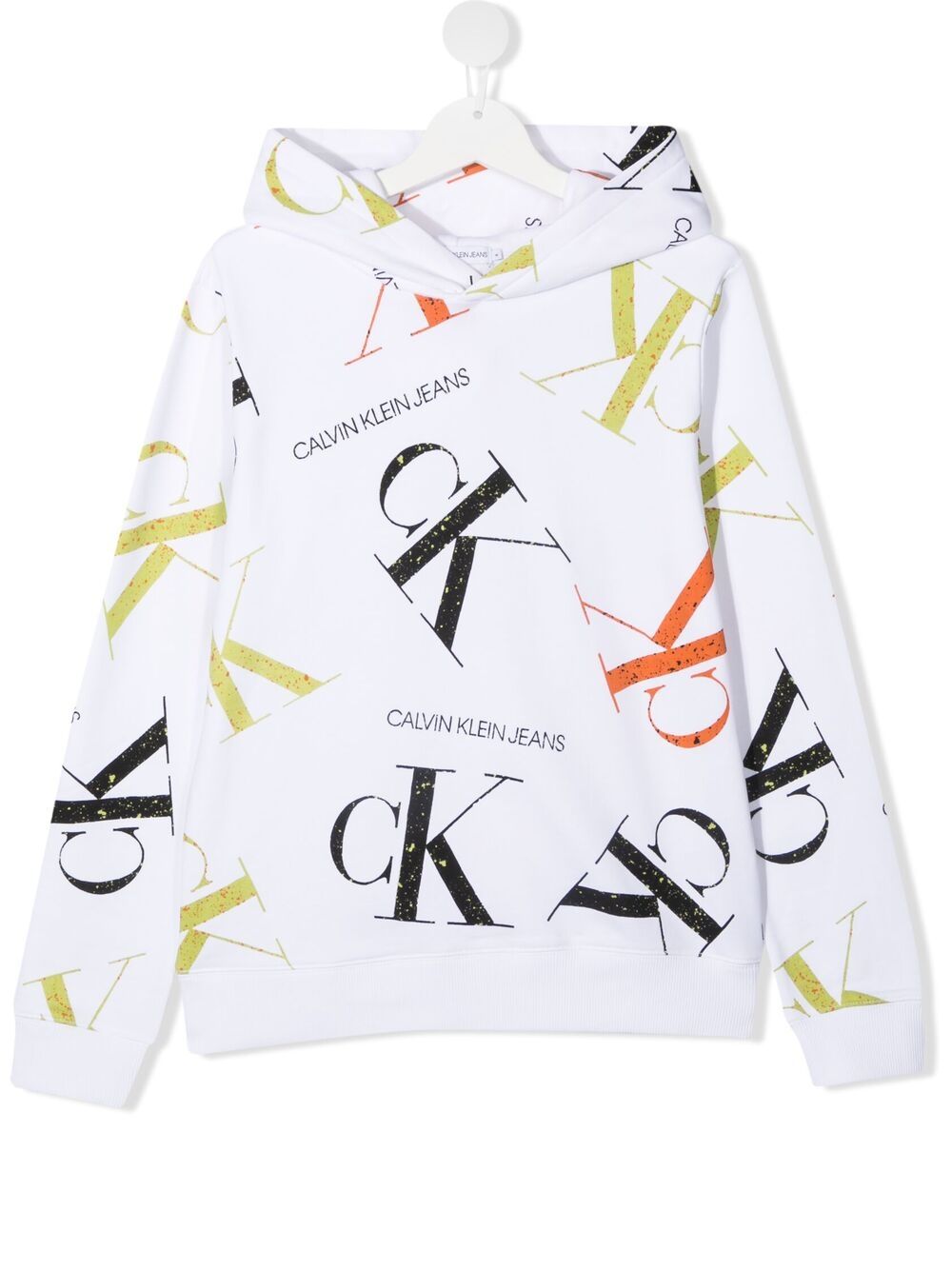 Calvin Klein Kids' Splatter-effect Logo-print Hoodie In White