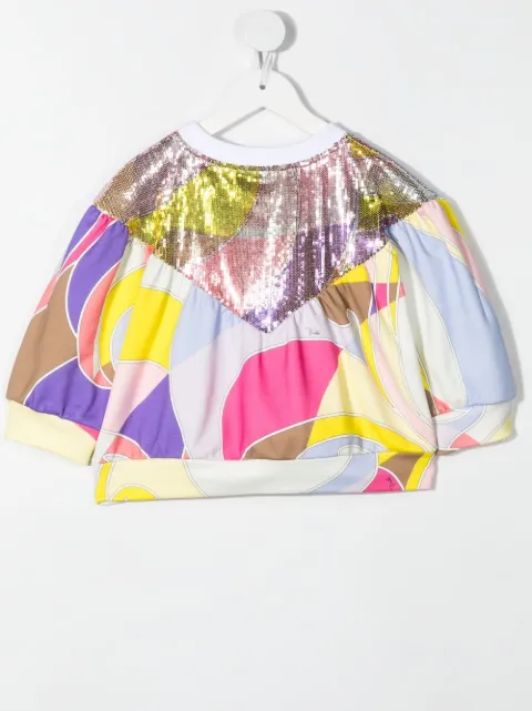 PUCCI Junior top con estampado abstracto y lentejuelas