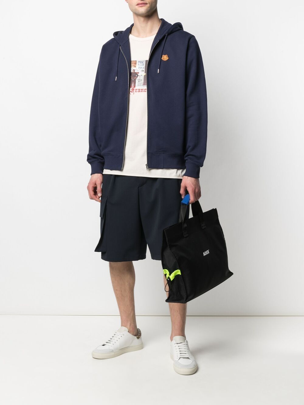 Image 2 of Kenzo logo-patch zip-up hoodie