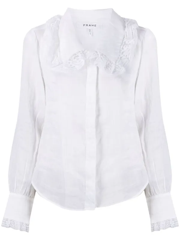 Frame Lace-detailed Concealed Shirt in White