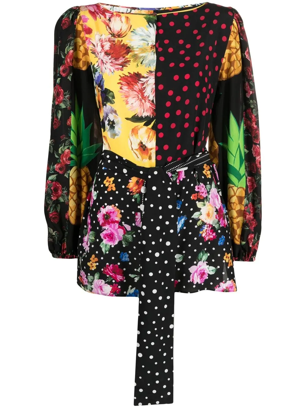 

Dolce & Gabbana mix-print belted blouse - Black