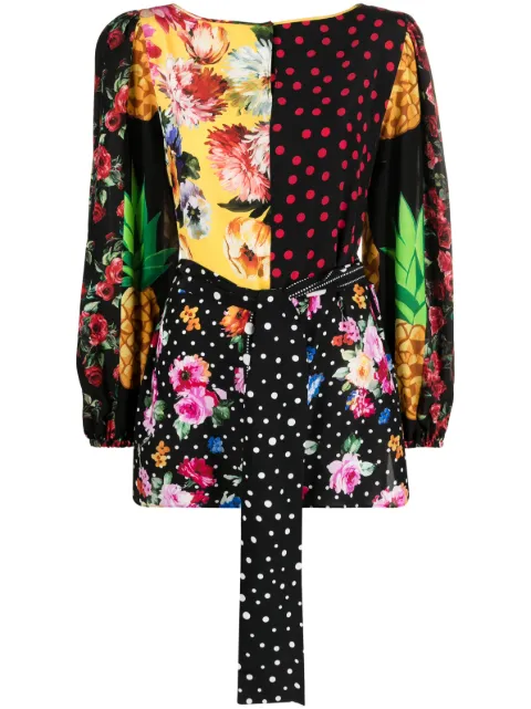 Dolce & Gabbana mix-print belted blouse