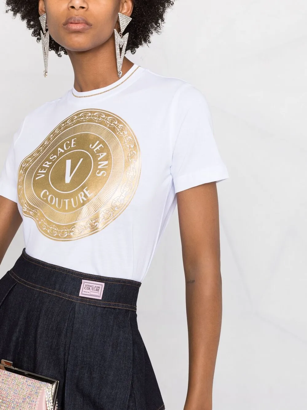 фото Versace jeans couture джинсовая юбка мини со складками