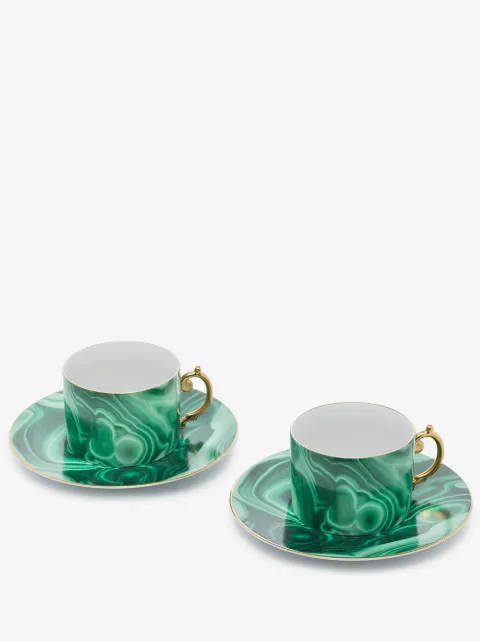 L'Objet set of 2 Malachite tea cup and saucer