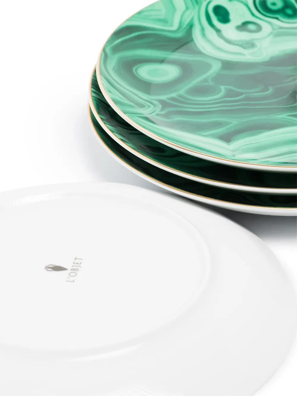 Shop L'objet Set Of Four Dessert Plates In Green Gold