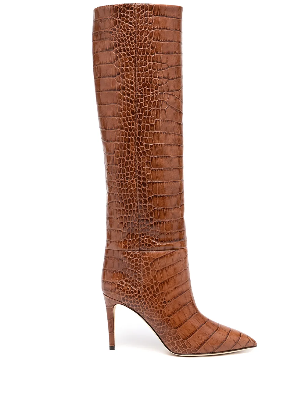 Paris Texas 85mm Croc Embossed Leather Tall Boots In Brown