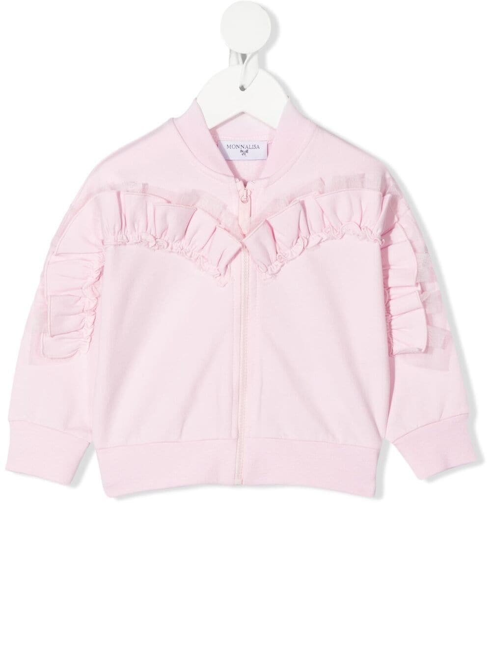 Monnalisa Babies' Frill-detail Zip-up Sweatshirt In Pink