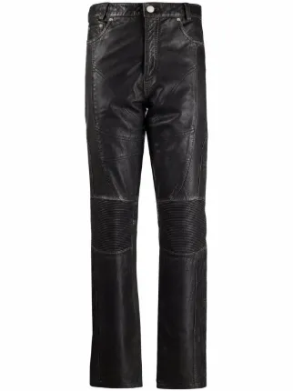 ribbed-panel leather trousers 