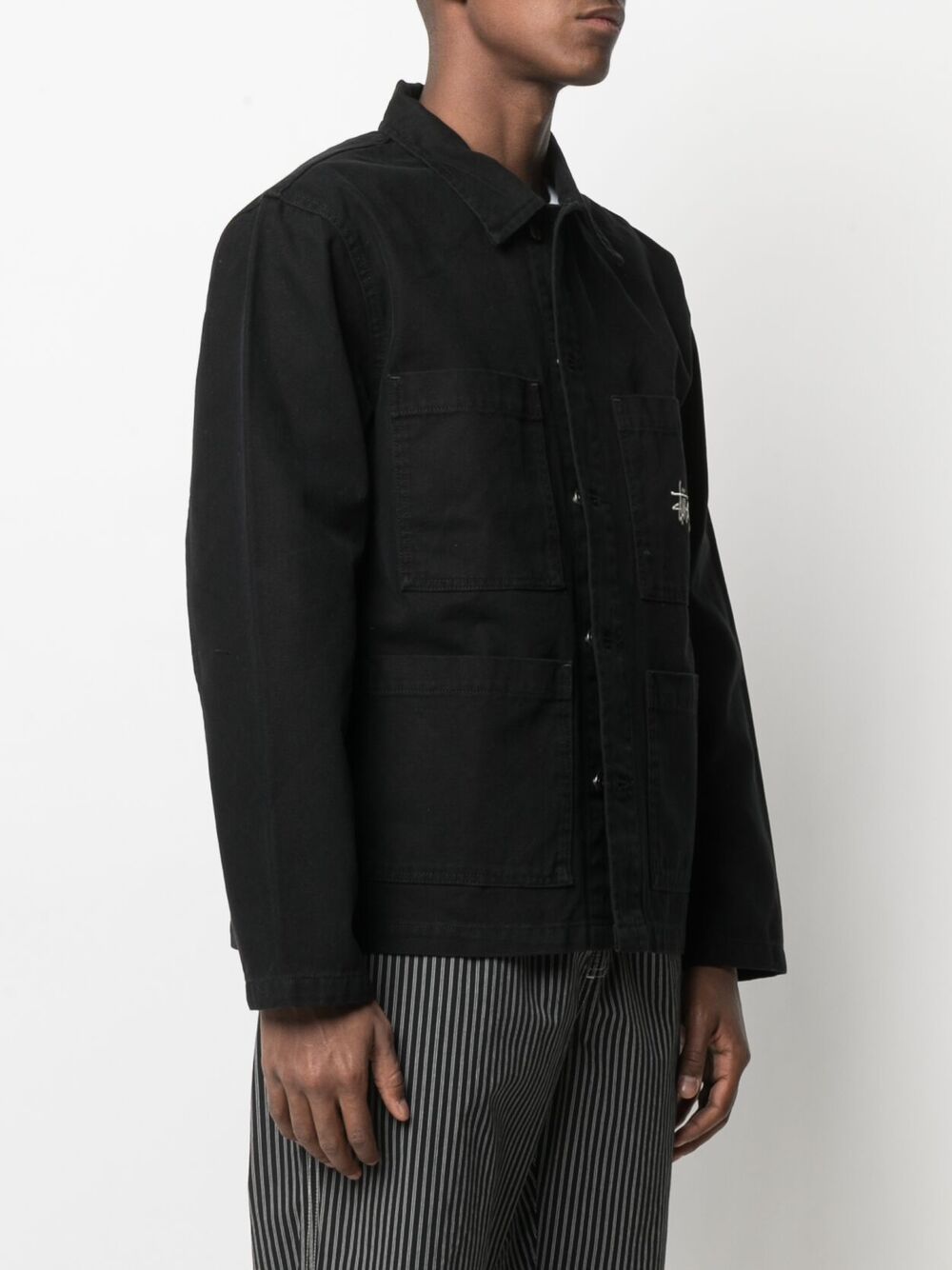 Shop Stussy logo-embroidered shirt jacket with Express Delivery - FARFETCH