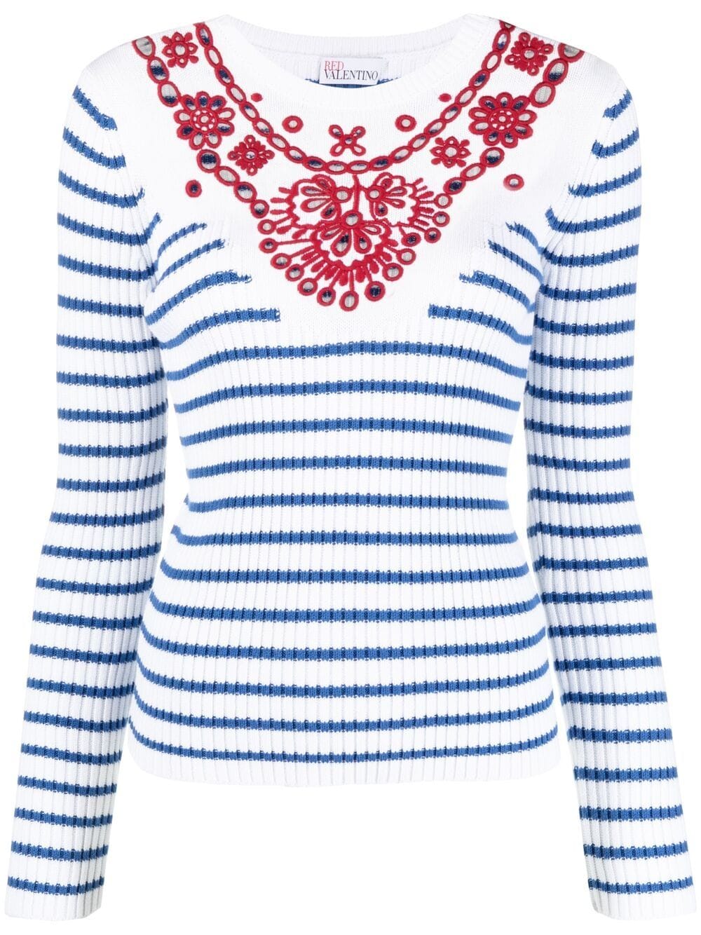 RED VALENTINO EMBROIDERED STRIPED JUMPER