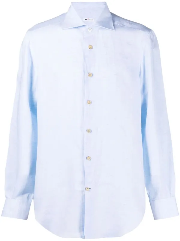 Shop Kiton spread collar linen shirt 