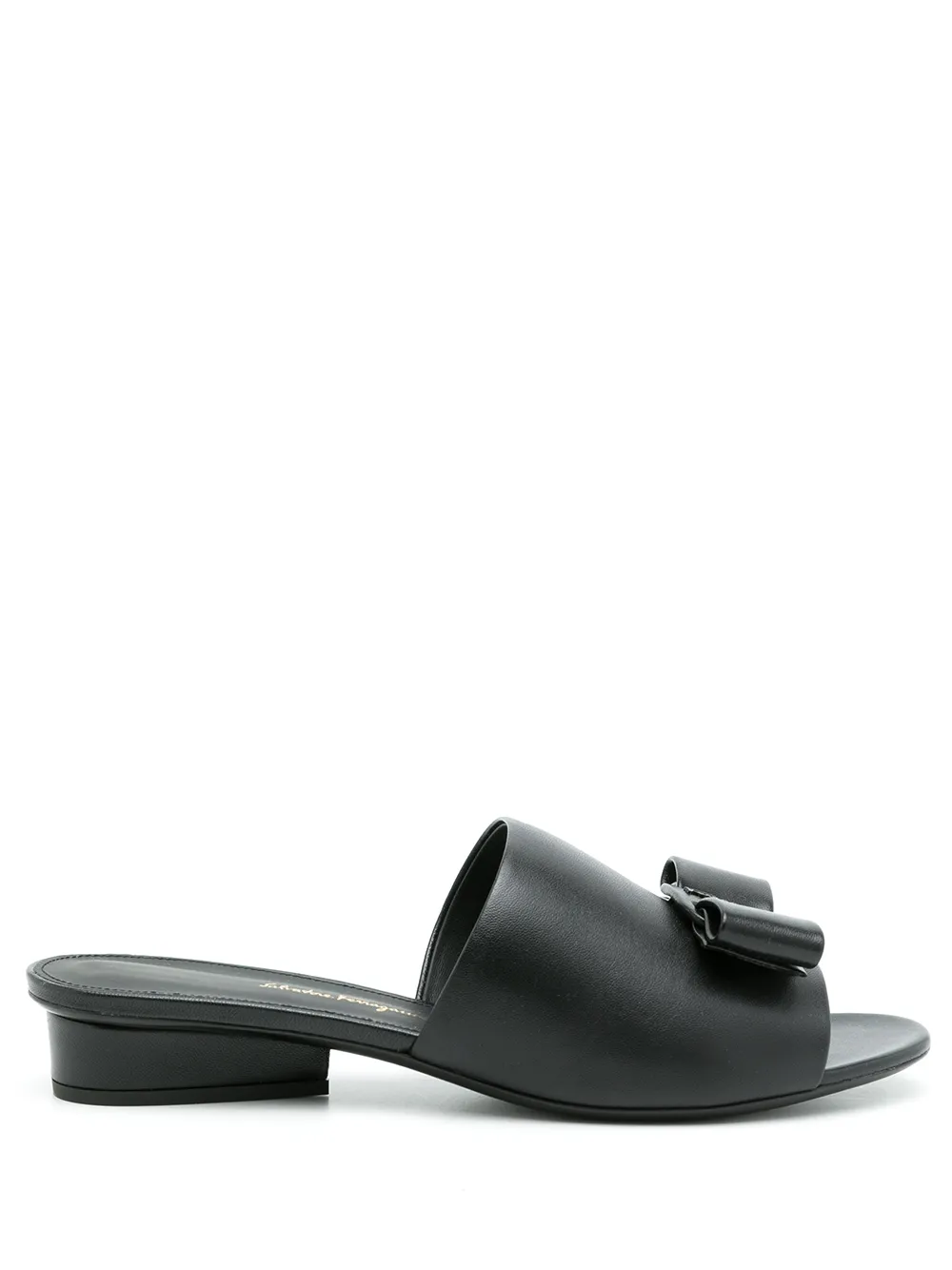 Ferragamo Double Bow Mule Sandals In Black
