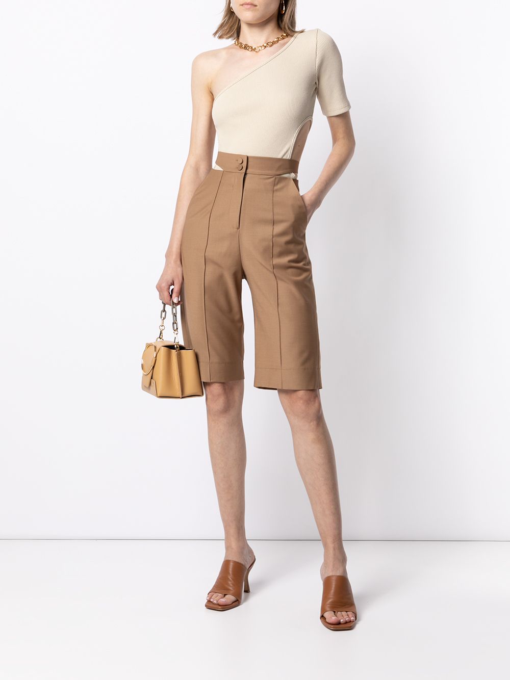 Shop Materiel Asymmetric Ribbed Knit Bodysuit In Neutrals