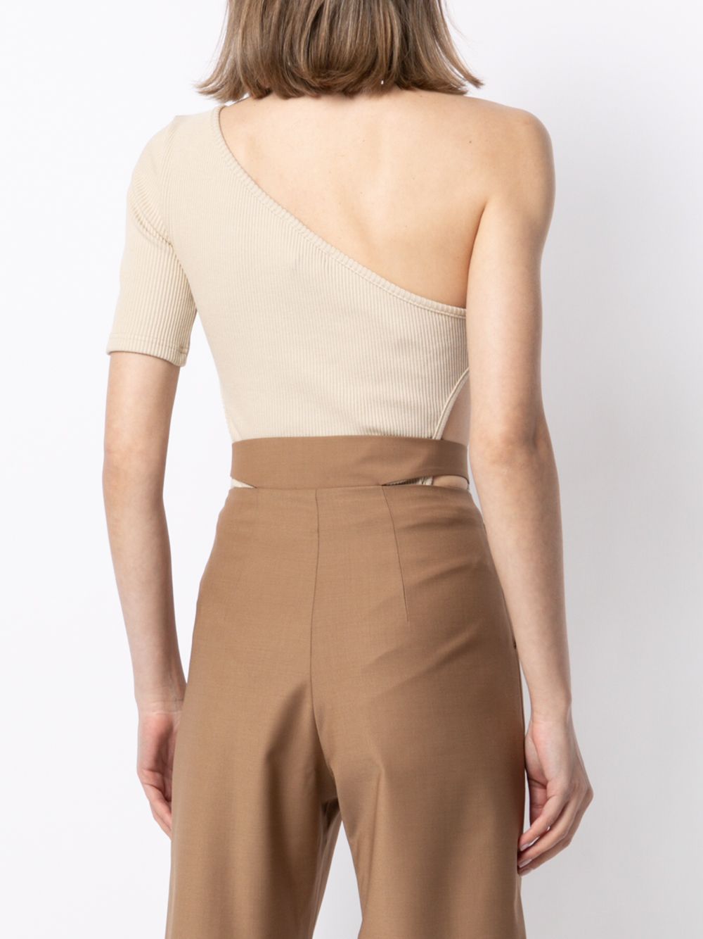 Shop Materiel Asymmetric Ribbed Knit Bodysuit In Neutrals