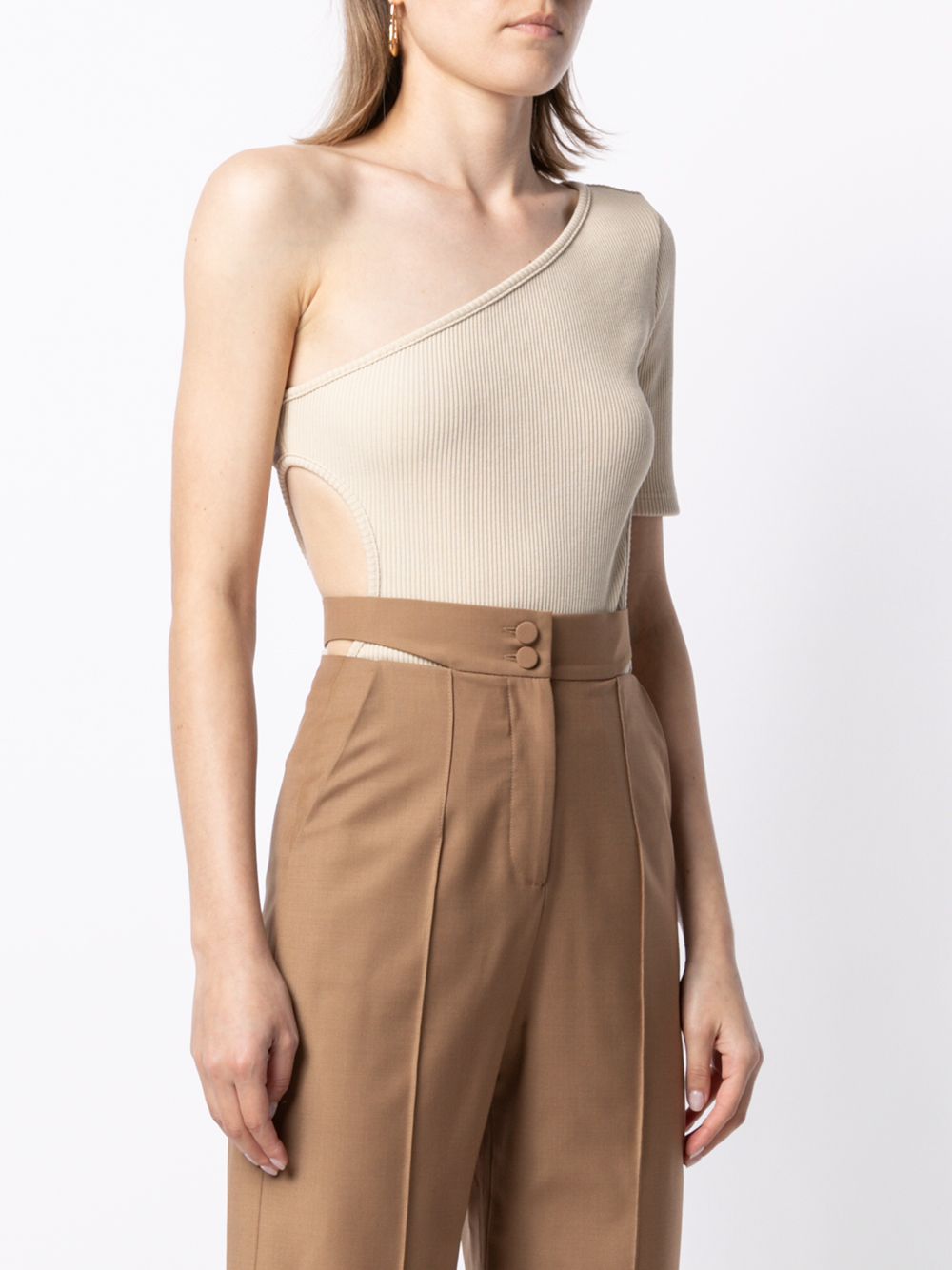 Shop Materiel Asymmetric Ribbed Knit Bodysuit In Neutrals