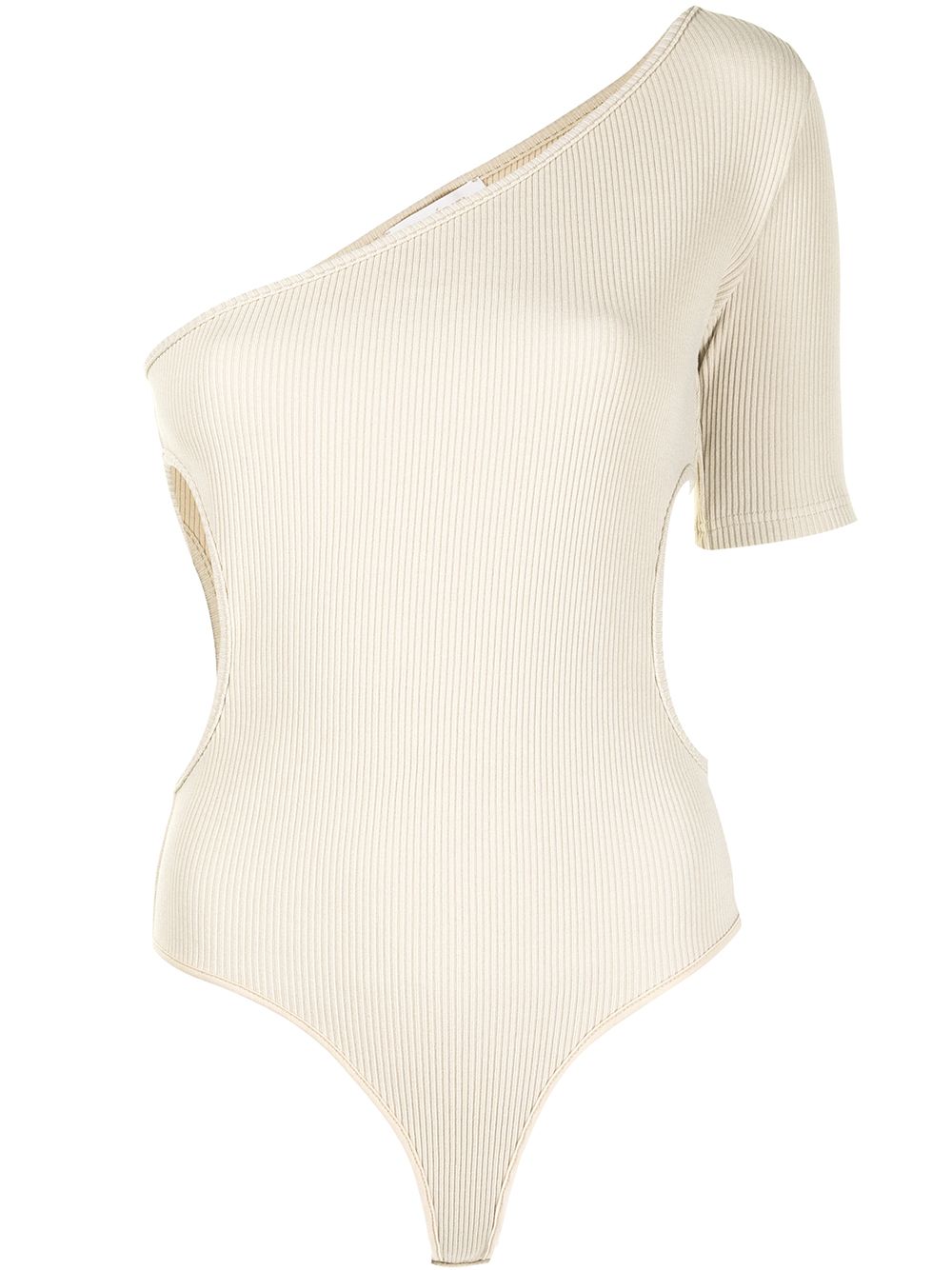 Shop Materiel Asymmetric Ribbed Knit Bodysuit In Neutrals