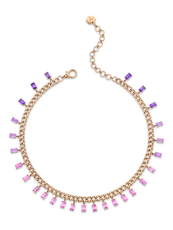 Shay 18kt Rose Gold Ombre Baguette Pink Sapphire and Amethyst Choker