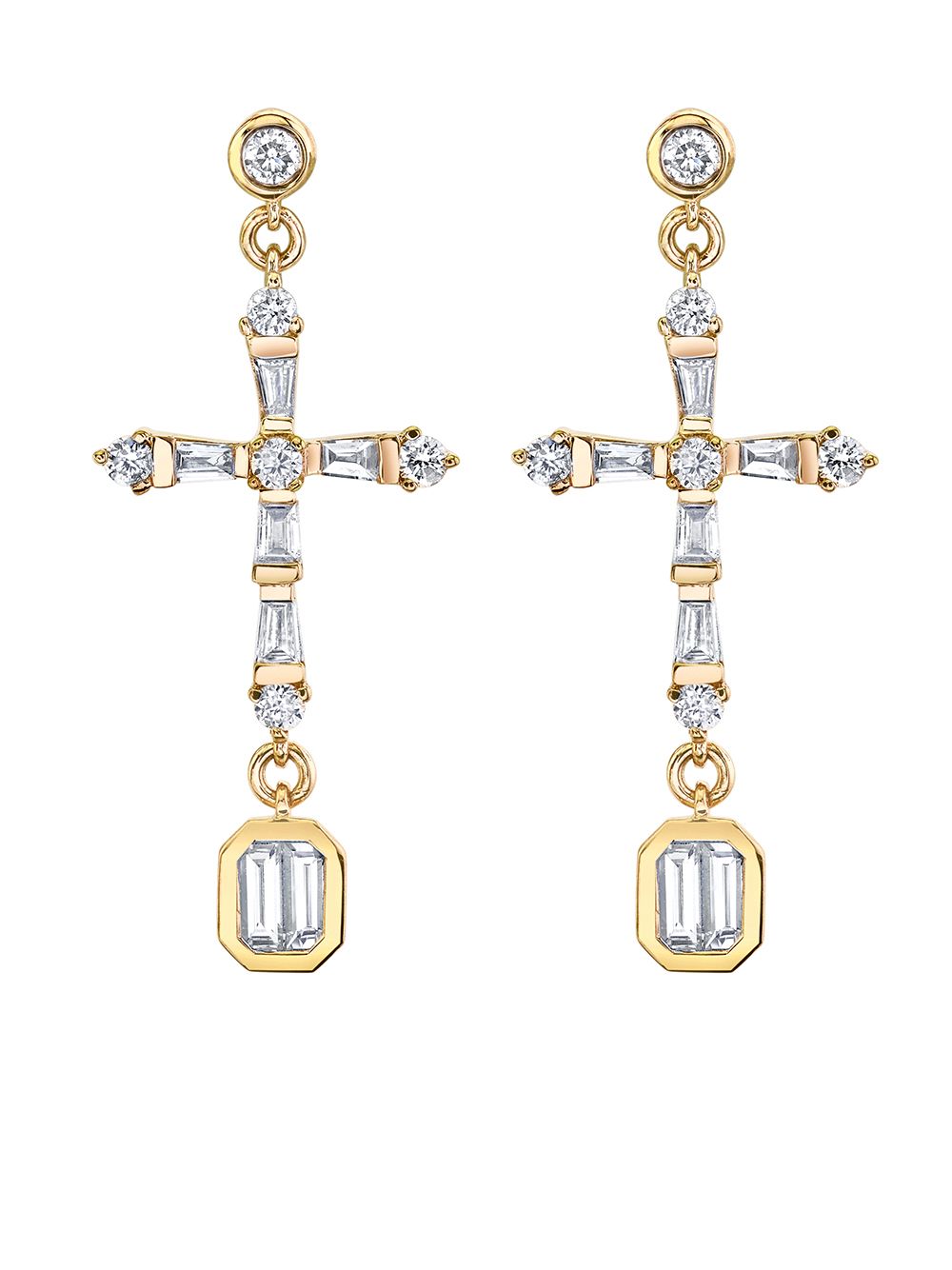 18kt yellow gold diamond cross drop earrings