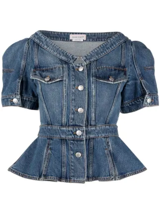 puff-sleeve denim top for women 