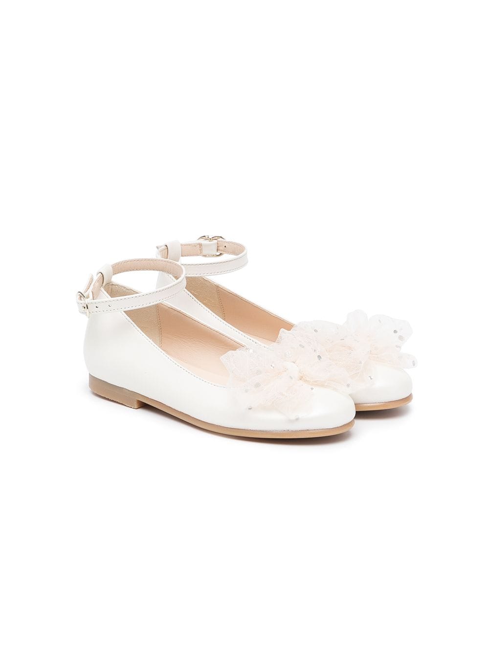 Charabia Kids' Tulle Bow Leather Sandals In White