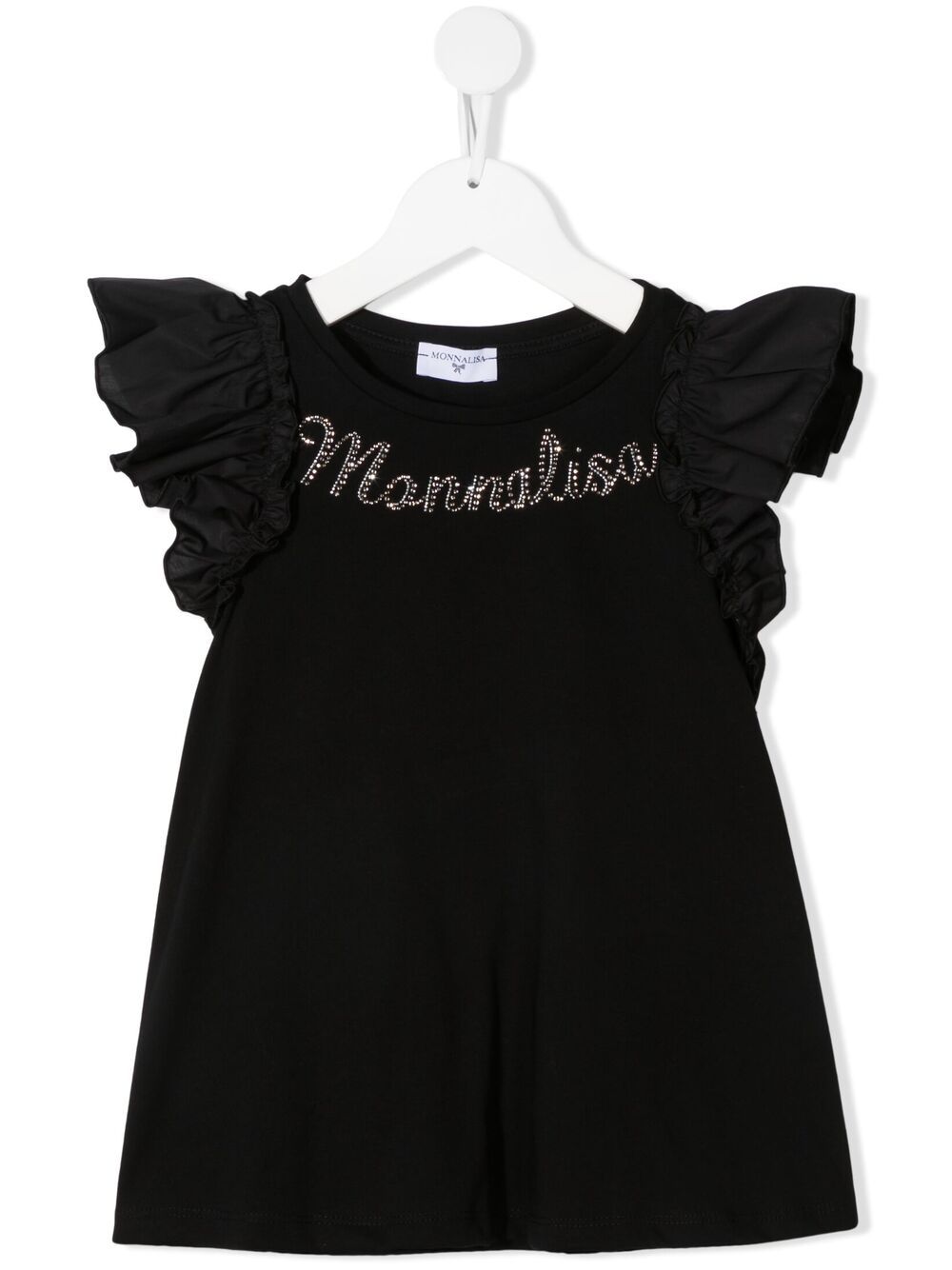 Monnalisa Kids' Embellished Logo Flutter-sleeve T-shirt In Black