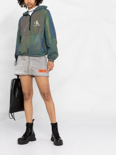 green metallic-effect hooded jacket 